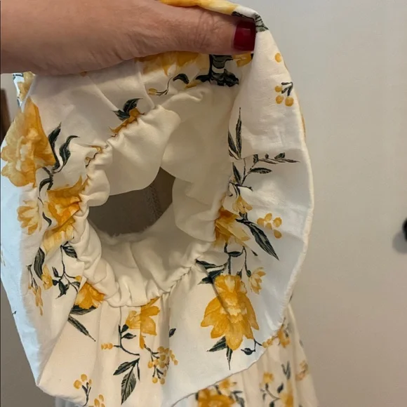 Joie Ruffled Dress Puff Sleeve Cotton Yellow Floral Belted with Pockets 12 - Picture 4 of 7